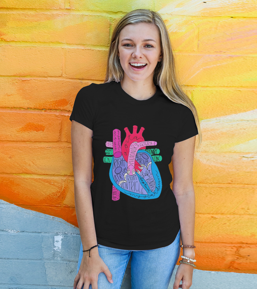 Heart Anatomy Aorta Pulmonary Artery Superior Vena Cava Right Atrium Ventricle Diagram T-Shirt
