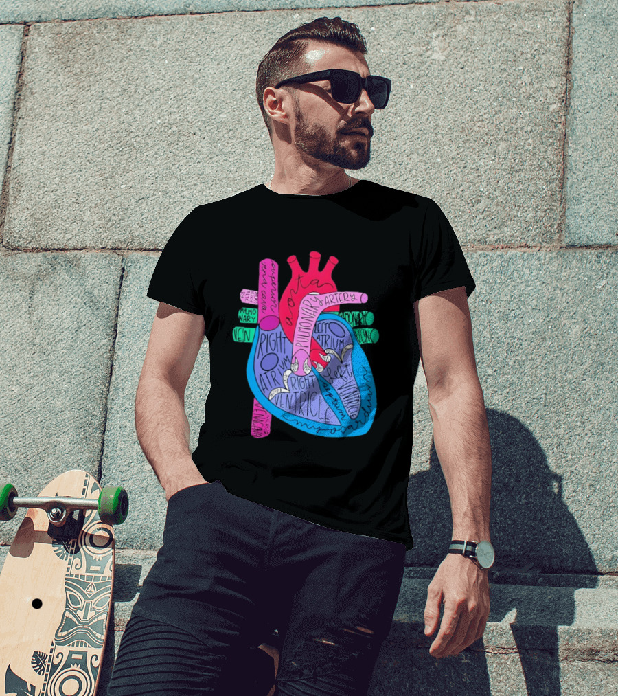 Heart Anatomy Aorta Pulmonary Artery Superior Vena Cava Right Atrium Ventricle Diagram T-Shirt