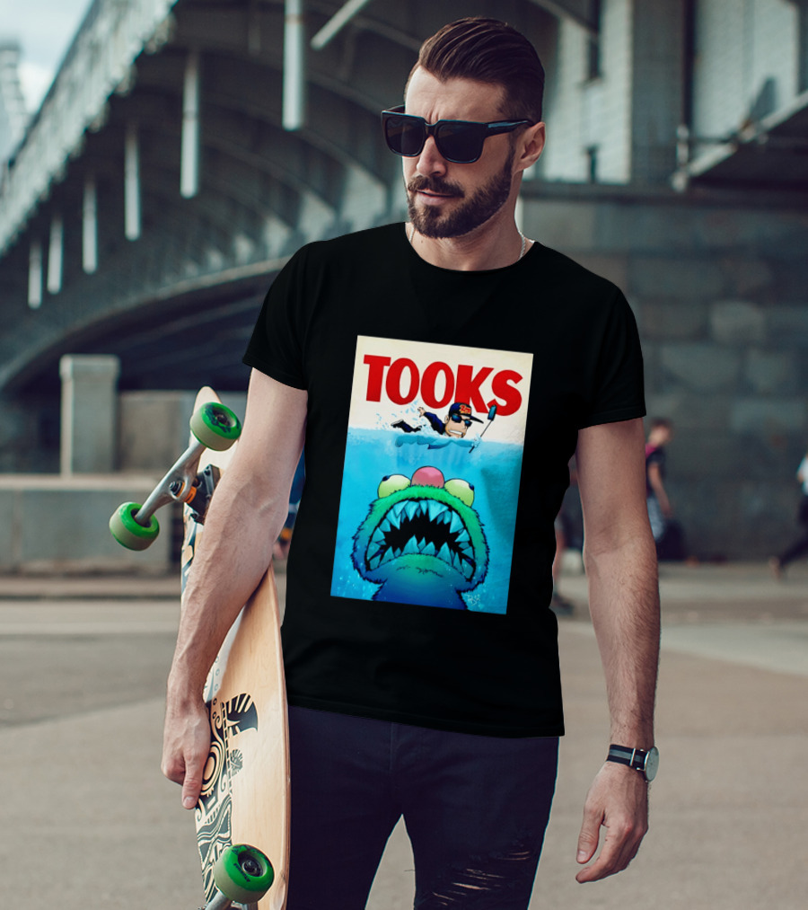 TOOKS Cartoon Giant Monster Inspired By Jaws With Diver And Cap T-Shirt