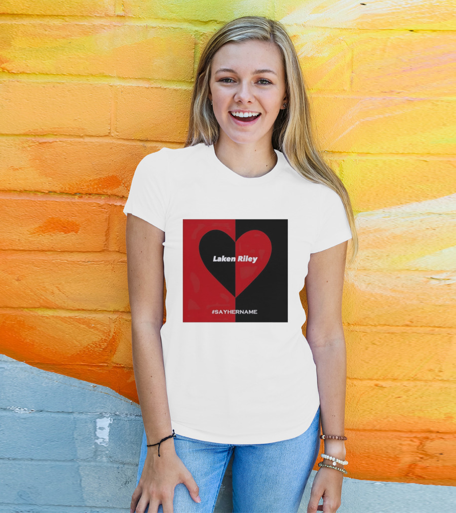 Laken Riley Heart SayHerName Red Black Heart Shape T-Shirt