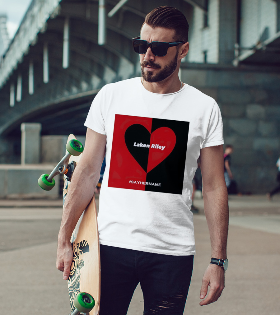 Laken Riley Heart SayHerName Red Black Heart Shape T-Shirt