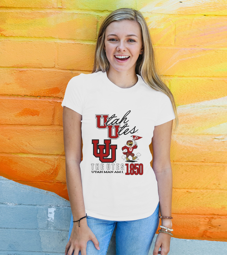 Utah Utes The Utes Utah Man Am I 1850 UU Holding Flag T-Shirt