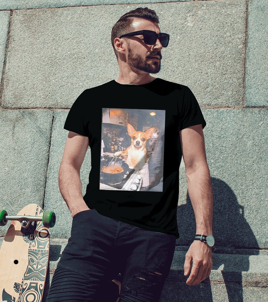 Chihuahua In Apron Cooking While Smoking In Vintage Kitchen Scene T-Shirt