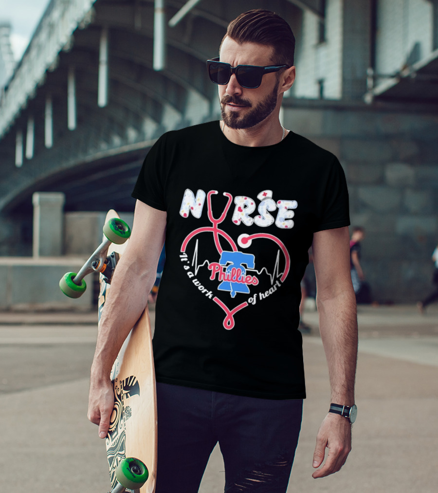 Philadelphia Phillies Nurse It's A Work Of Heart Stethoscope T-Shirt
