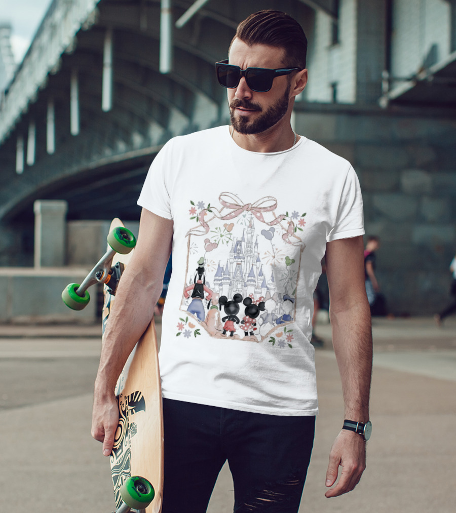 Family Mickey Cartoon Castle Fireworks Most Magical Place On Earth T-Shirt