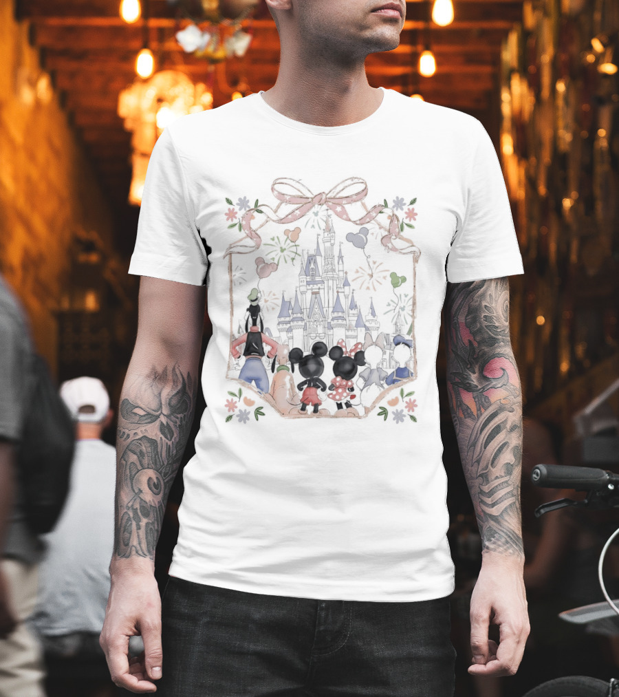 Family Mickey Cartoon Castle Fireworks Most Magical Place on Earth T-Shirt