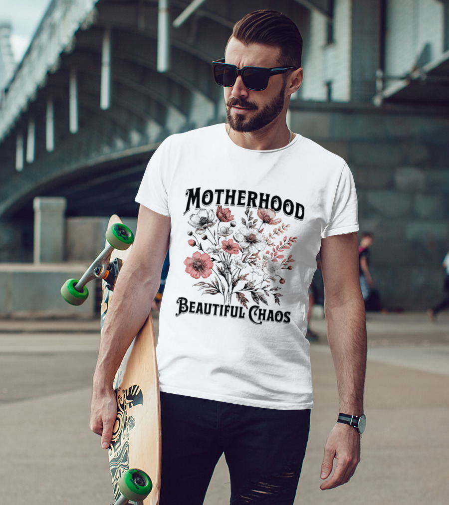 Motherhood Beautiful Chaos Red Floral Blooms T-Shirt
