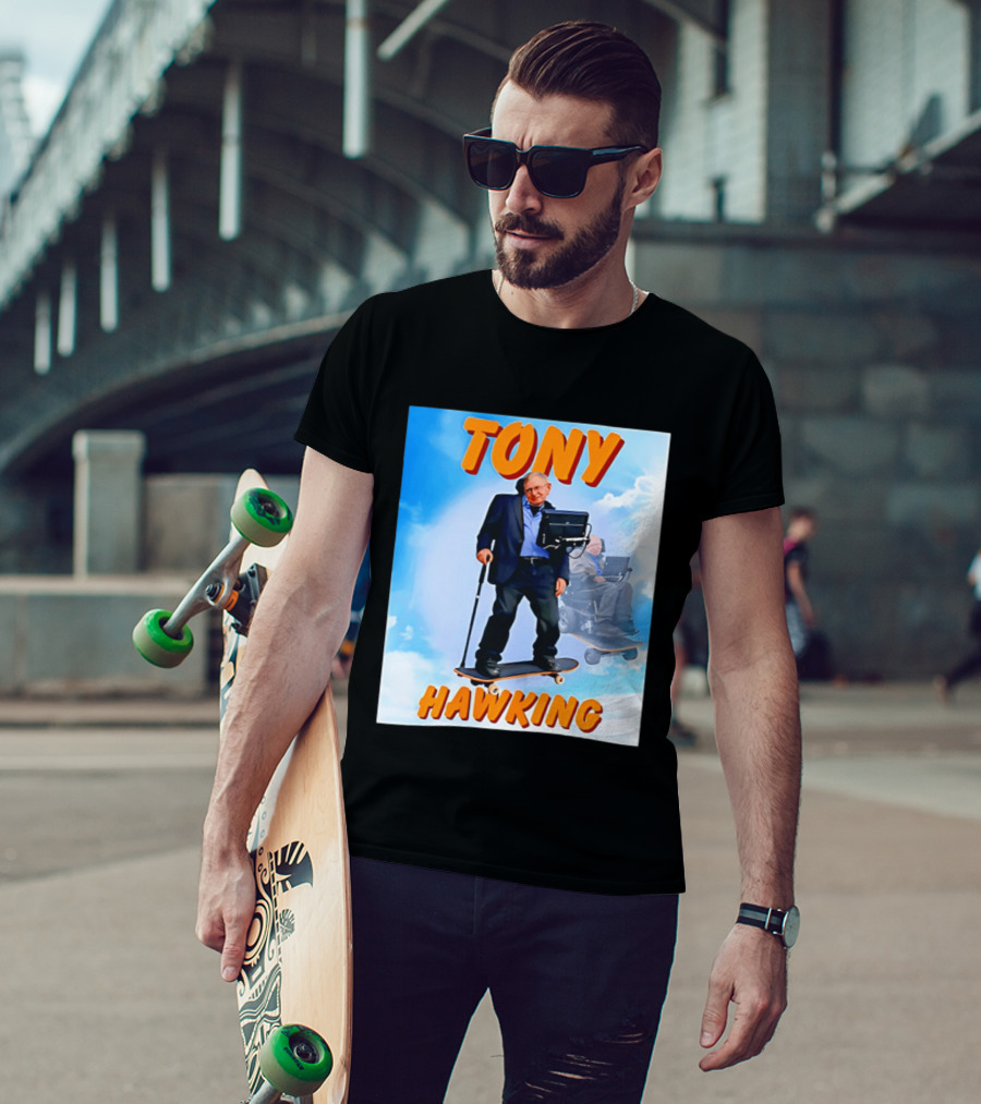Tony Hawking Skateboard Fusion Surreal Humor T-Shirt