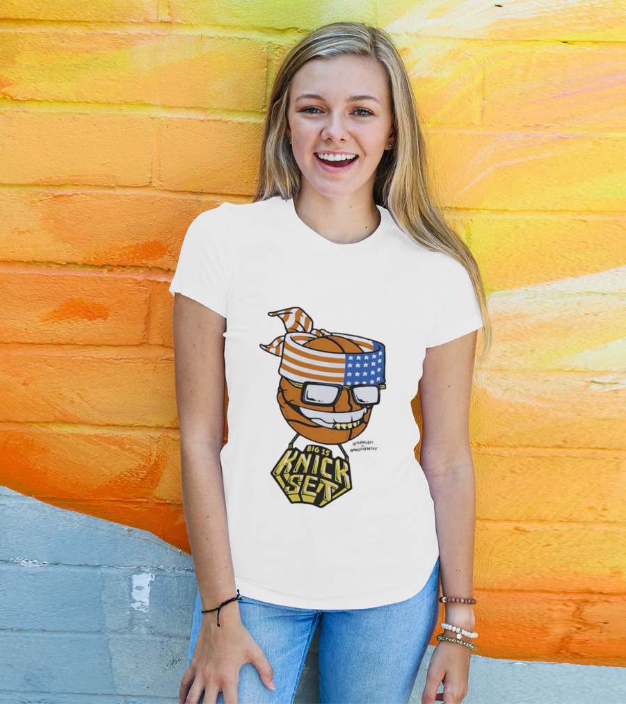 Big 15 Knick Set Basketball Wearing USA Flag Bandana And Glasses T-Shirt