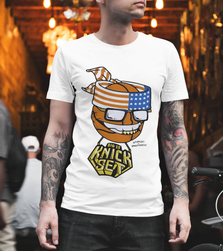Big 15 Knick Set Basketball Wearing USA Flag Bandana and Glasses T-Shirt