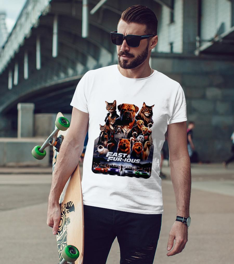 Fast & Fur Ious Dogs And Cats Mashup With Cars T-Shirt