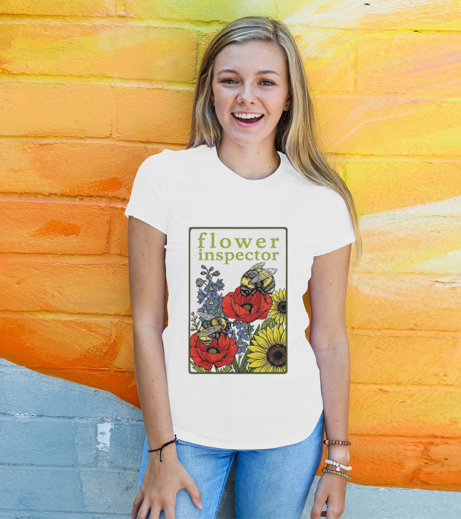 Flower Inspector Bees On Poppy Sunflower Bluebell Blossom T-Shirt