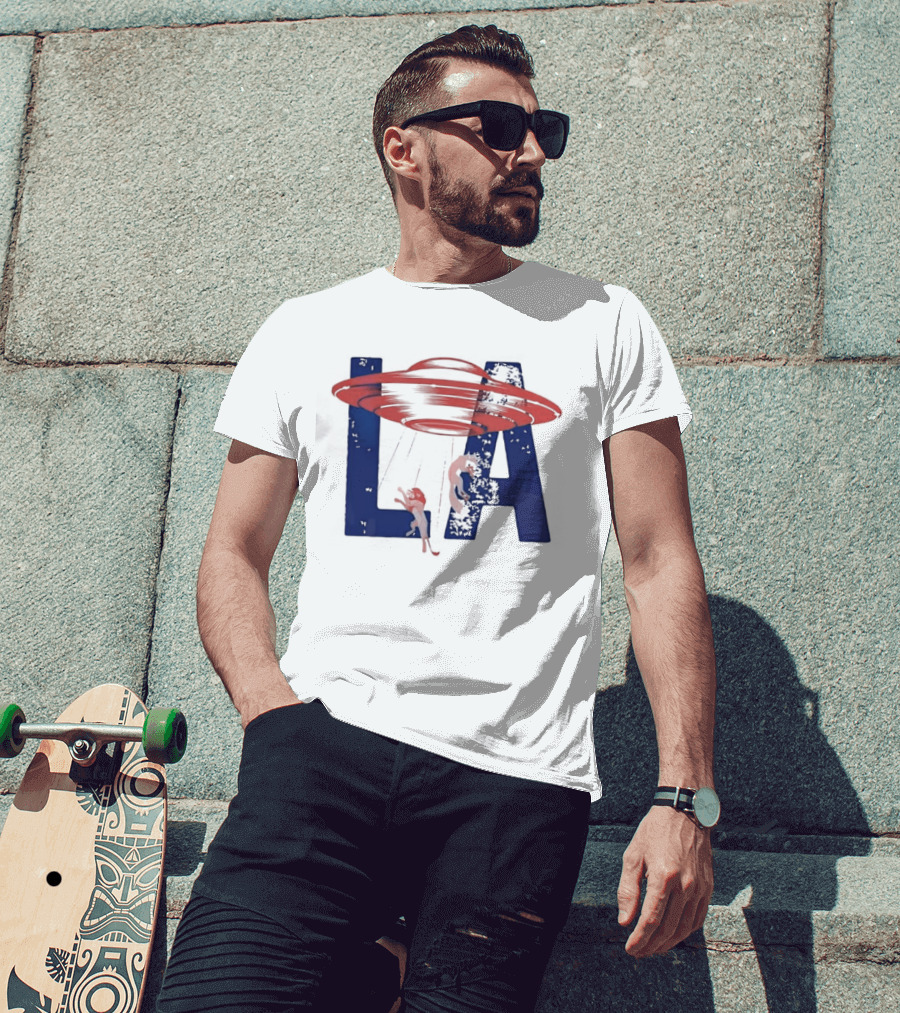 Los Angeles Spaceship Over LA Bold Letters T-Shirt