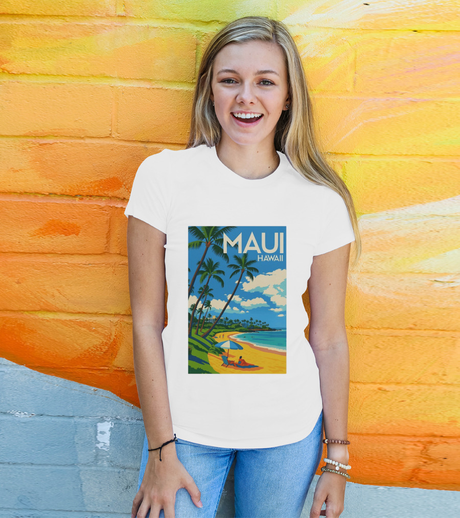 Maui Hawaii Palm Trees Beach Scene T-Shirt