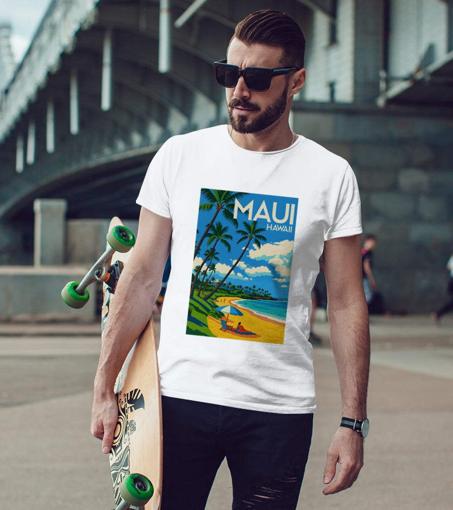 Maui Hawaii Palm Trees Beach Scene T-Shirt