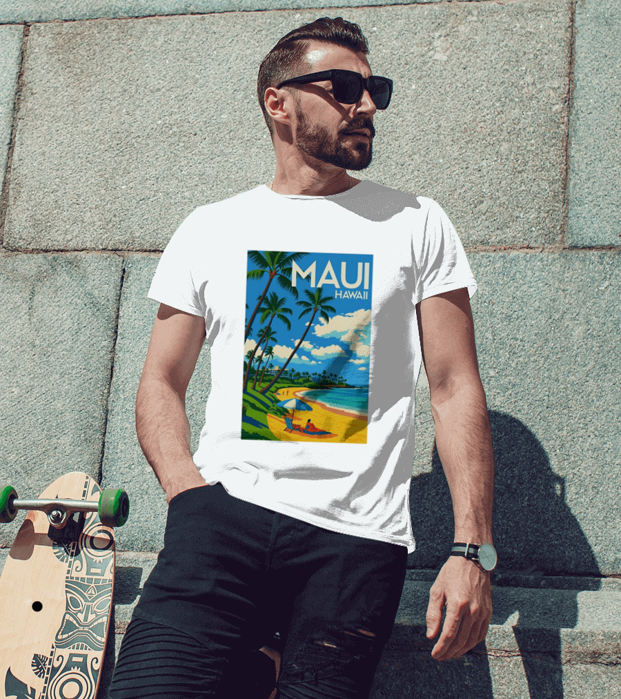 Maui Hawaii Palm Trees Beach Scene T-Shirt
