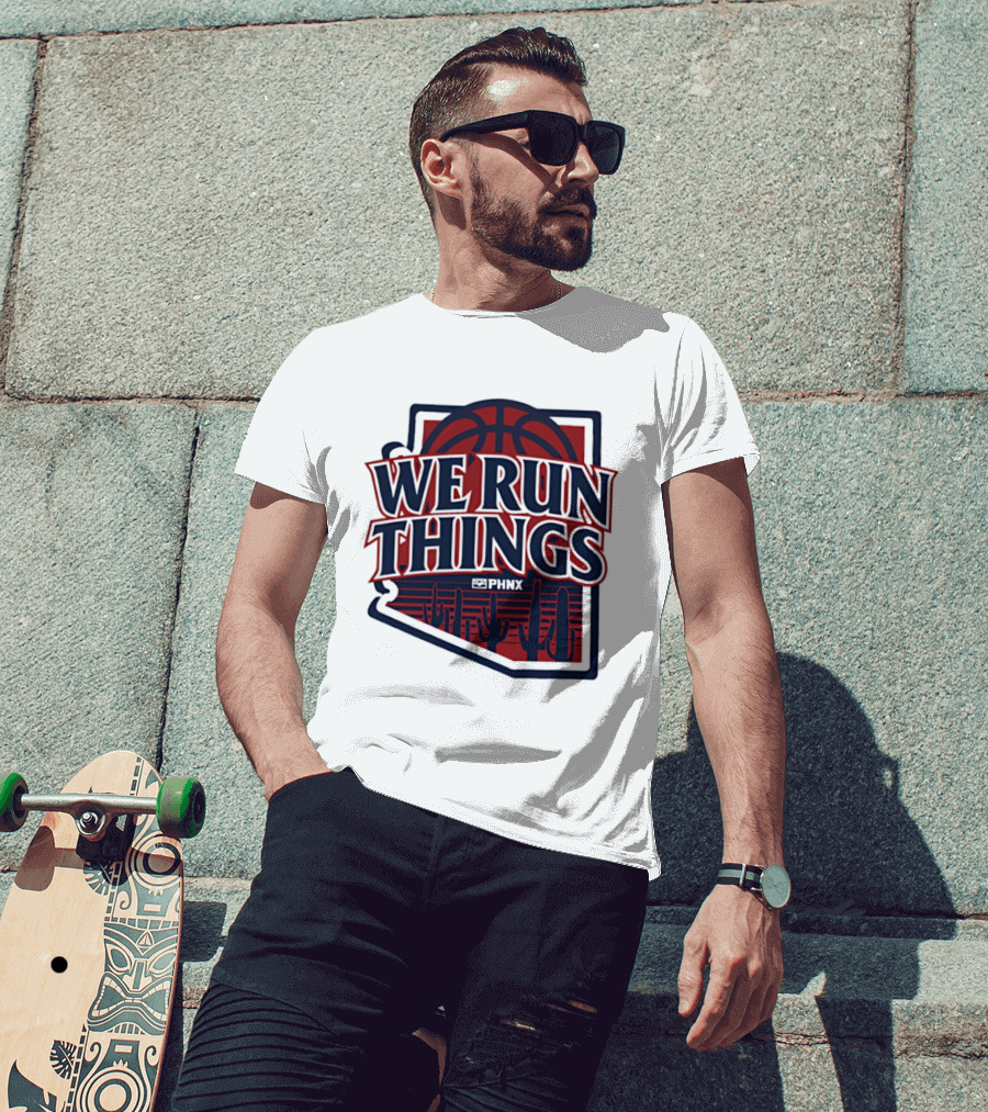 PHNX We Run Things Cactus Basketball Desert Scene T-Shirt