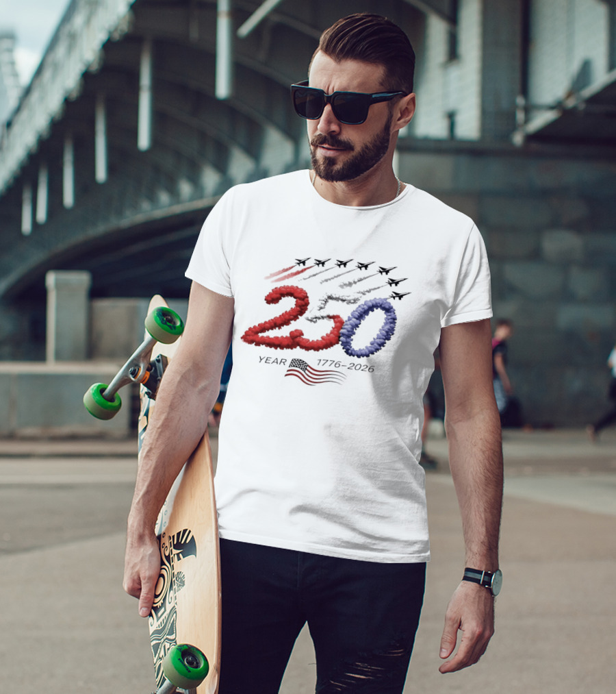 250 Year Anniversary USA Plane Smoke With American Flag T-Shirt