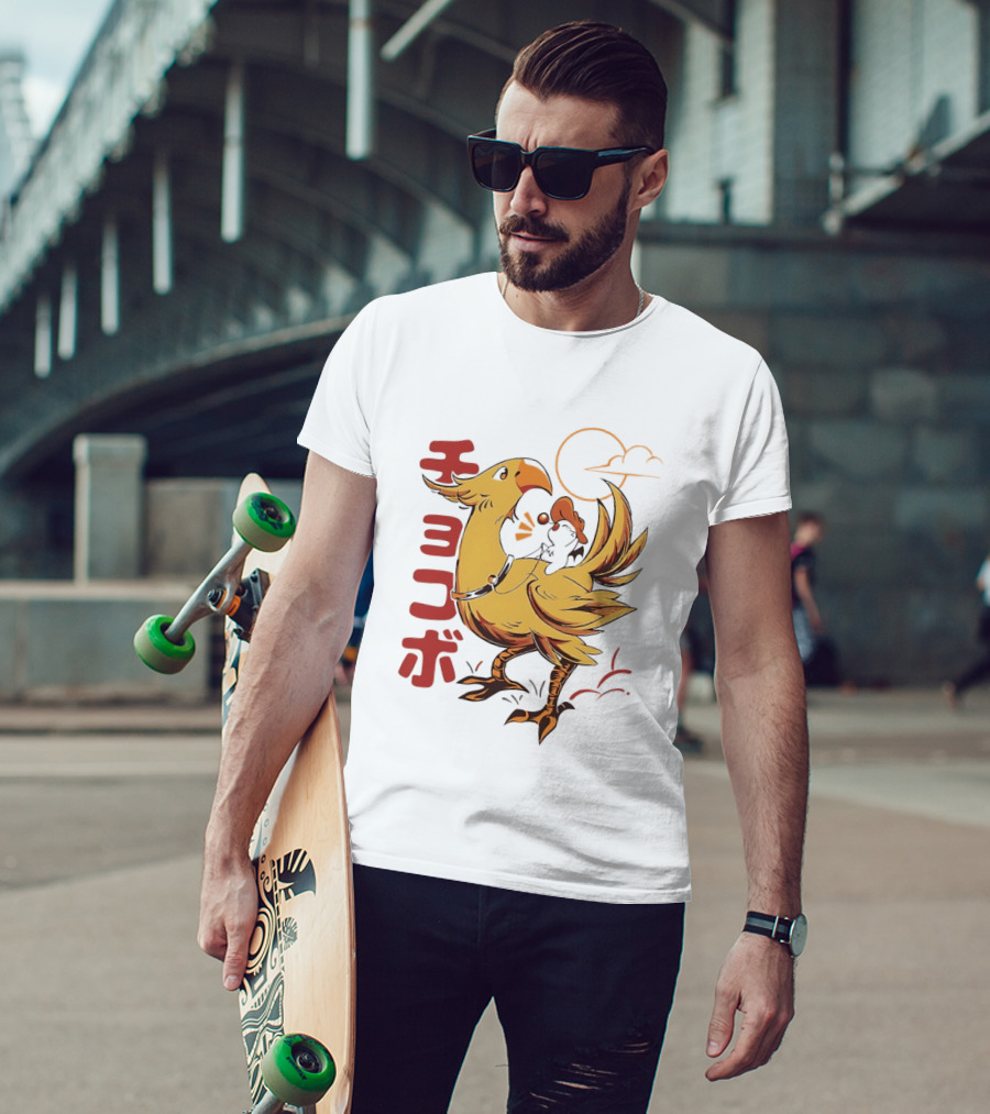 Kaweehaw Cowboy Moogle Riding Chocobo Retro Style Japanese T-Shirt