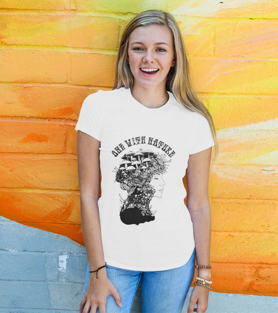 One With Nature Women Mushroom Psychedelic Fungi T-Shirt