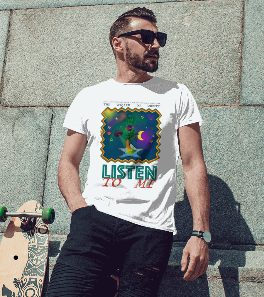 The Wizard Of Oddity Listen To Me Cosmic Tropical Dreamscape T-Shirt