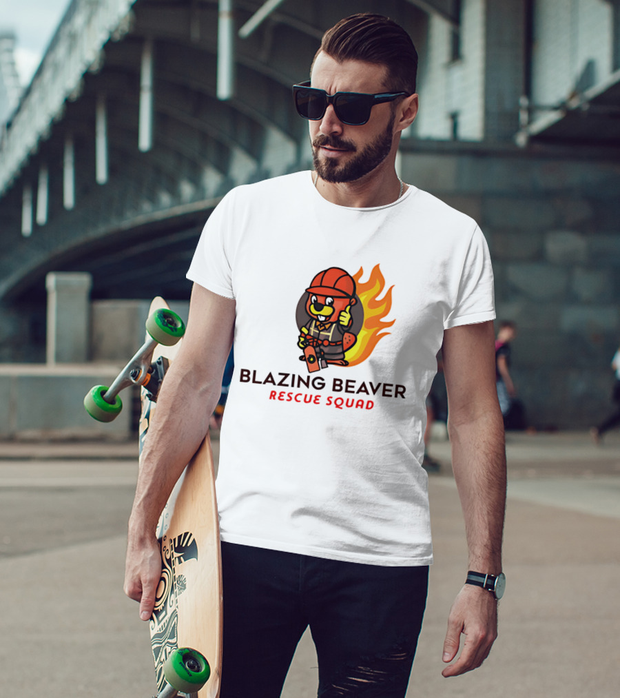 Blazing Beaver Firefighter Mascot Rescue Squad Flame T-Shirt