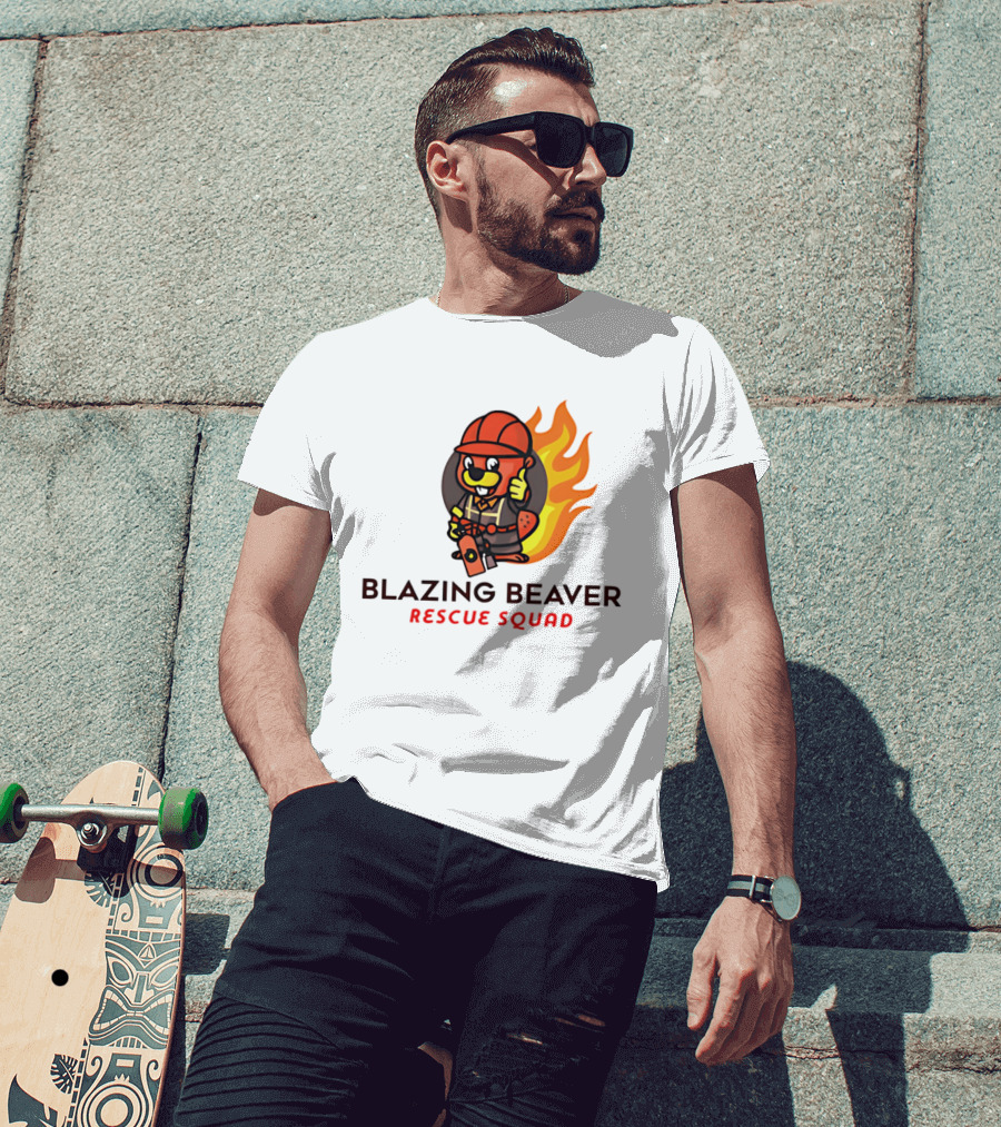 Blazing Beaver Firefighter Mascot Rescue Squad Flame T-Shirt