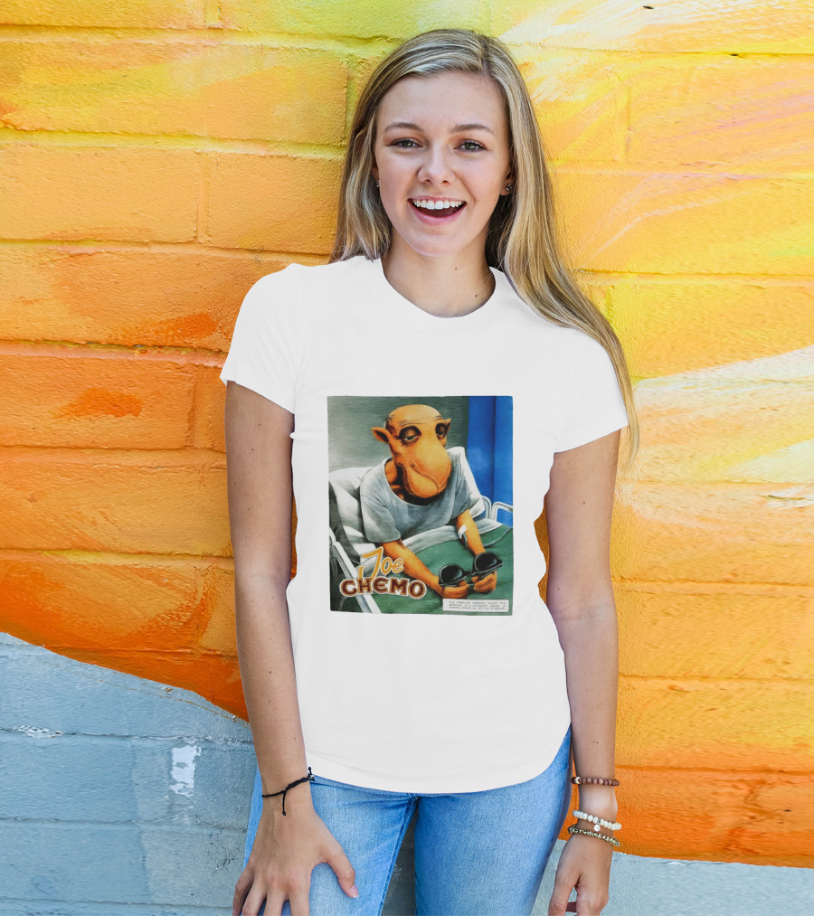 Joe Chemo Hospital Gown Character In Bed Holding Sunglasses T-Shirt