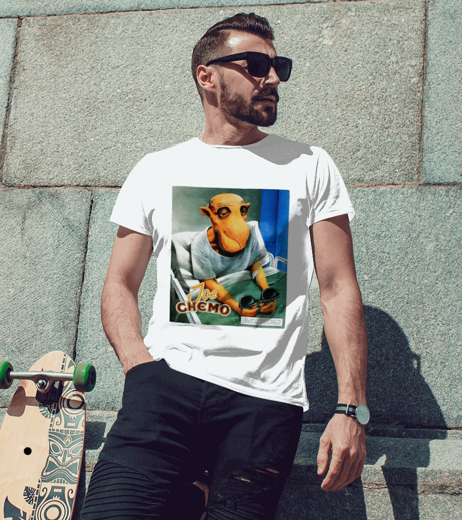 Joe Chemo Hospital Gown Character In Bed Holding Sunglasses T-Shirt