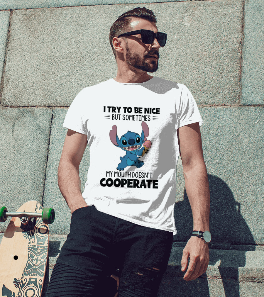 Stitch I Try To Be Nice But Sometimes My Mouth Doesn't Cooperate Ice Cream T-Shirt