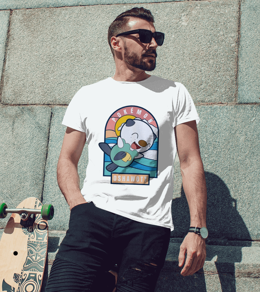 Pokémon Oshawott Playful Cartoon Wave Scene T-Shirt