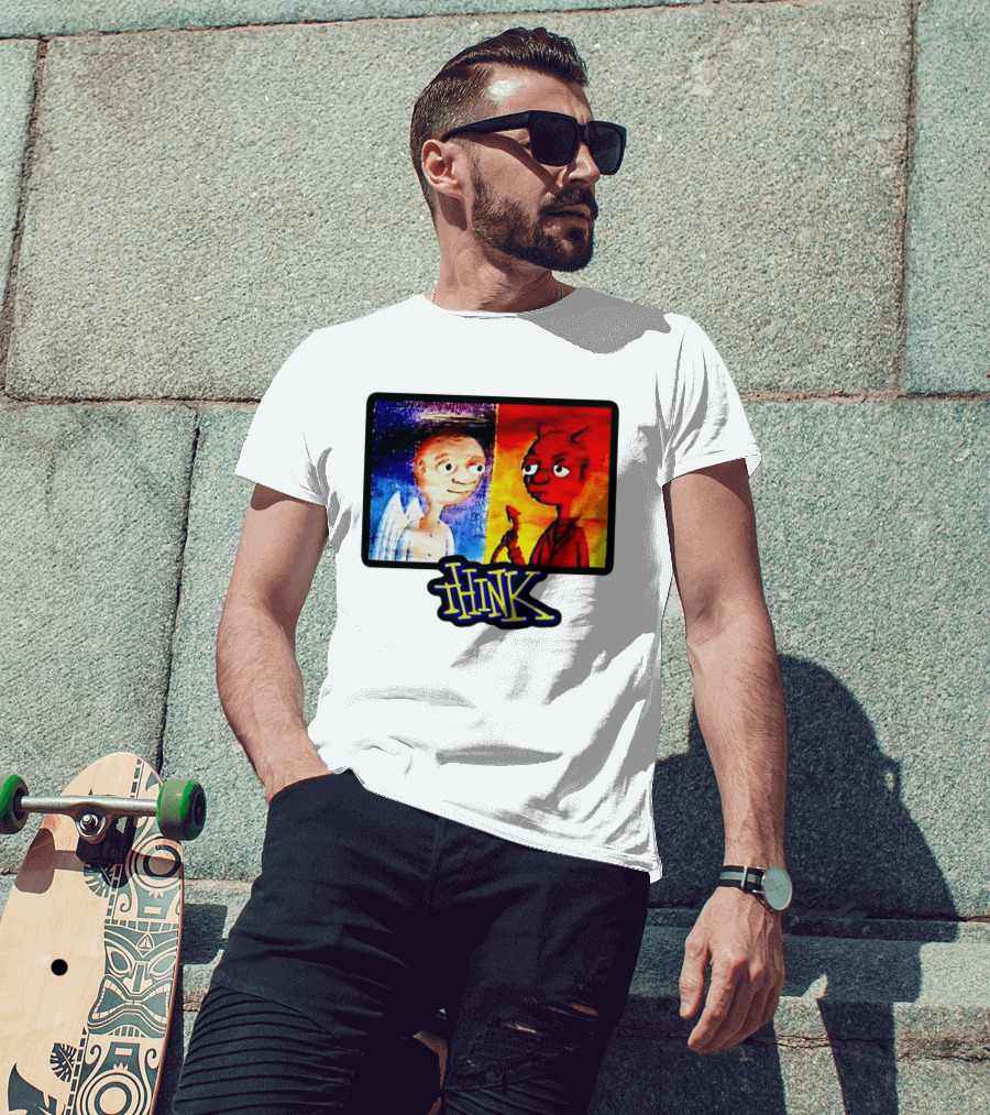 90s Classic Think Angel Vs Devil Cartoon TV Skateboard T-Shirt