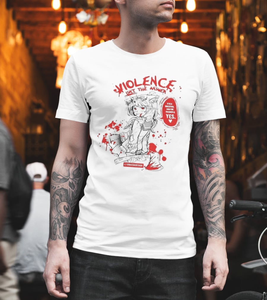 Violence Isn't the Answer It Is a Question and the Answer Is Yes Anime Blood Splatter Manga T-Shirt