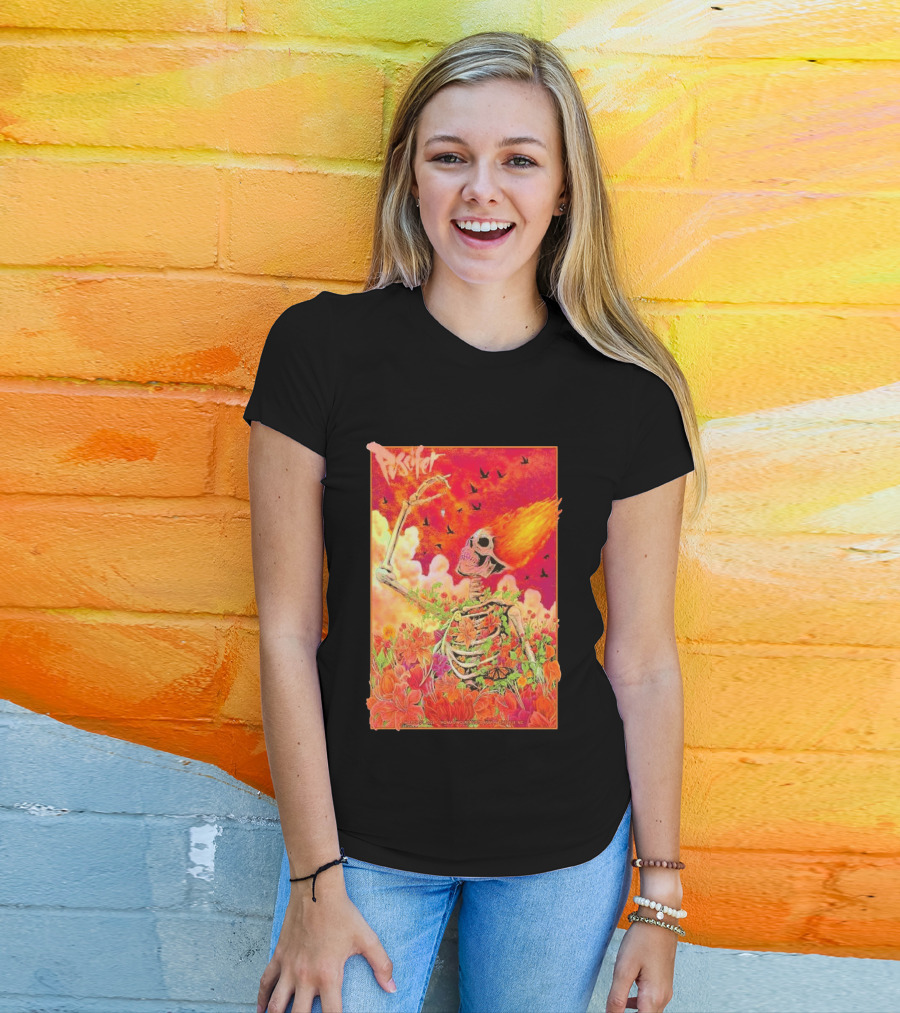 Puscifer March 31 2026 Thomas Wolfe Auditorium Asheville NC Skeleton Flames Flowers T-Shirt