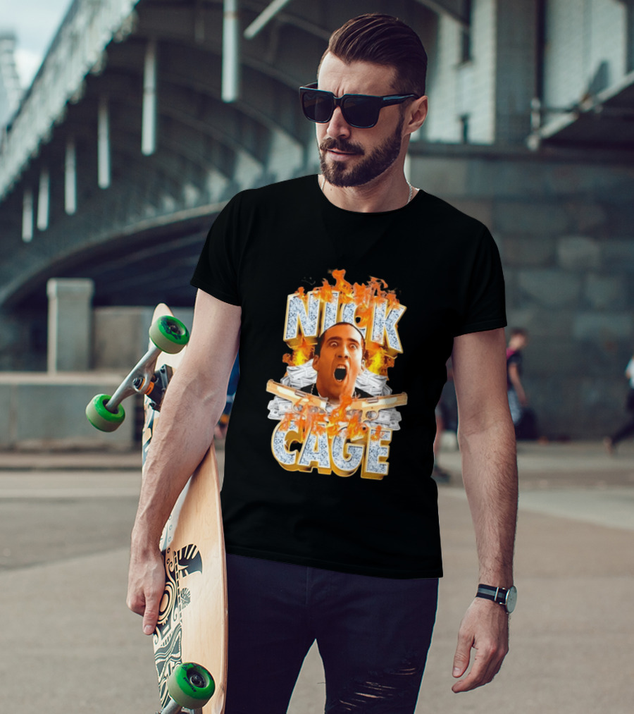 Nick Cage Castor Troy Money 90s Flames Gun Scene T-Shirt
