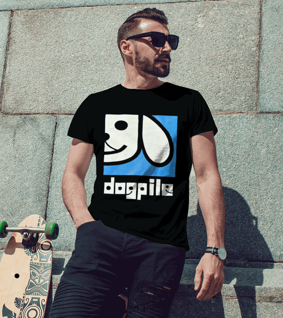 90s Dogpile Logo With Smiling Dog Face T-Shirt