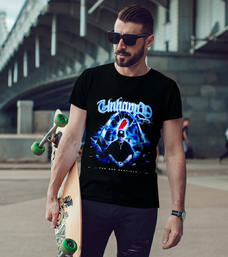 Unhappy The God Particle With Red Pill And Arched Sky T-Shirt