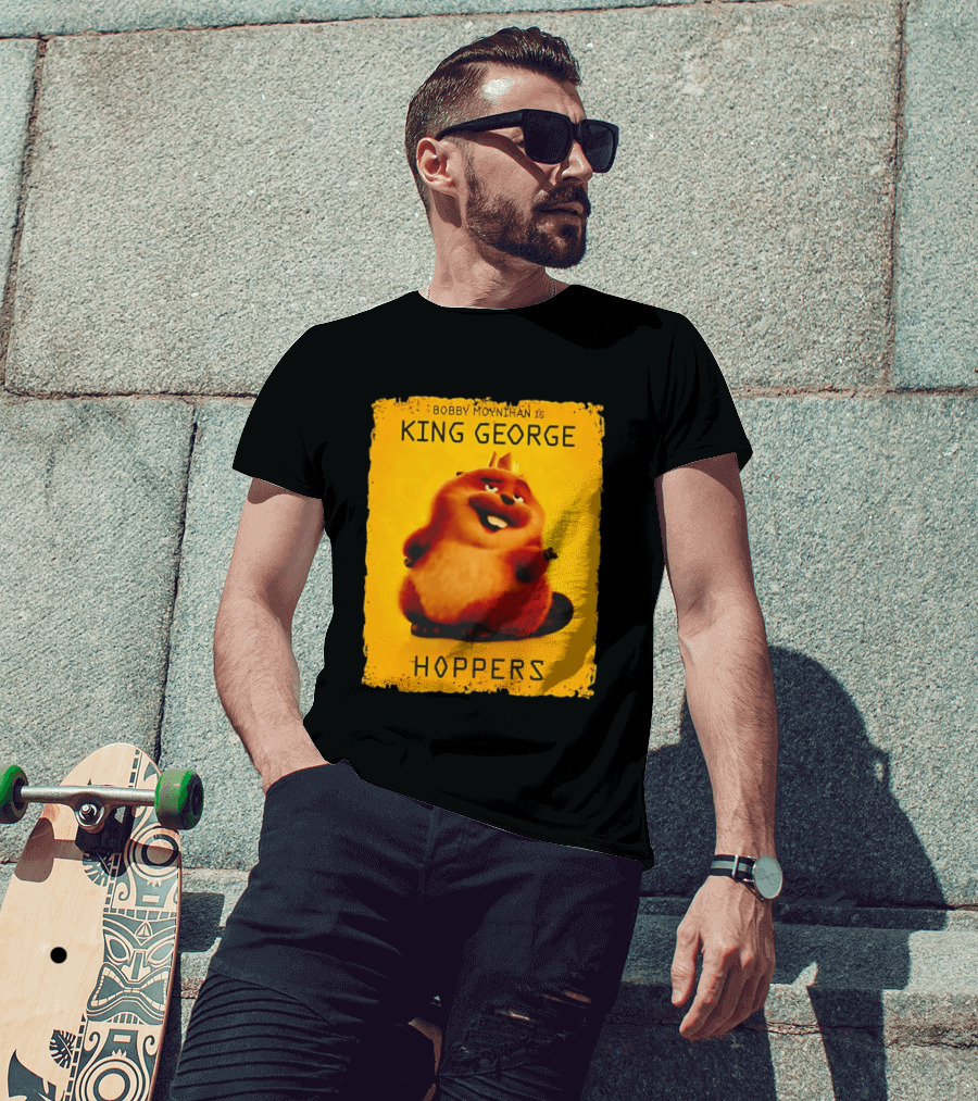 Bobby Moynihan Is King George Hoppers Smiling Cartoon Character With Crown On Orange T-Shirt
