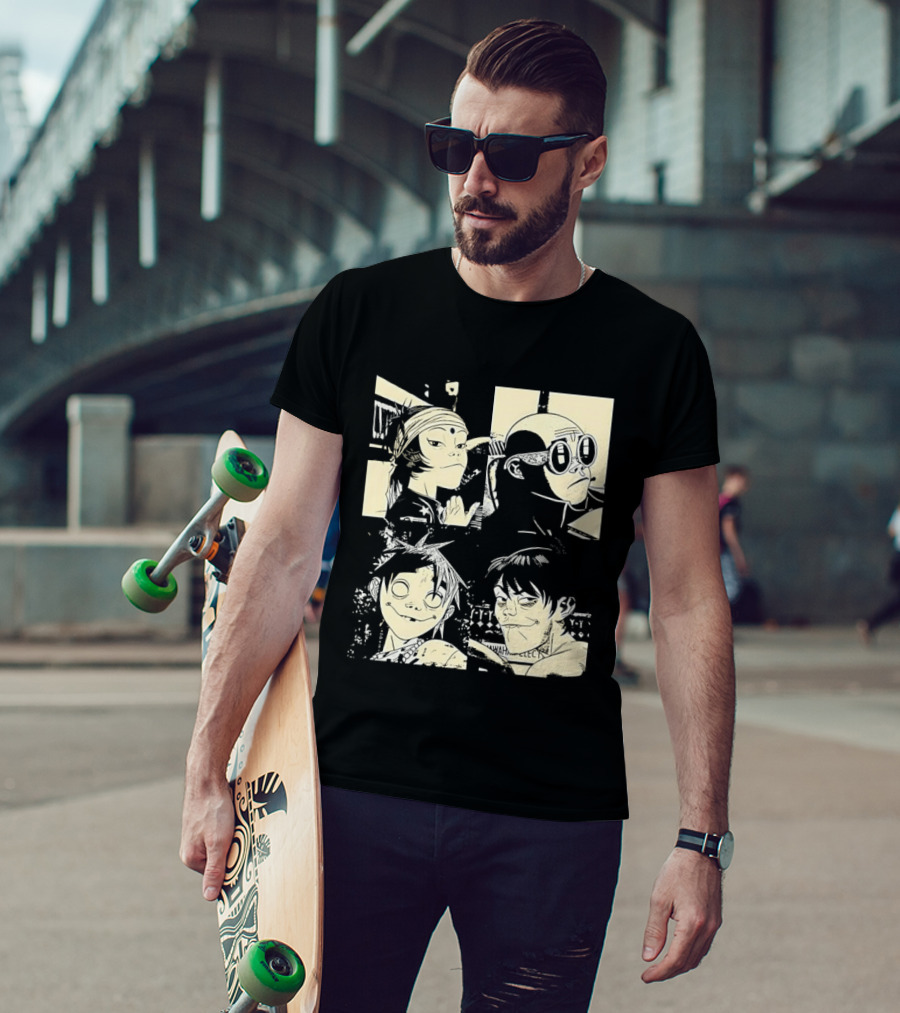 Gorillaz Band Members Cartoon Faces T-Shirt