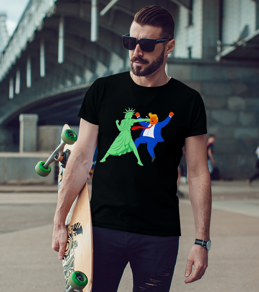 Statue Of Liberty Punching Trump Political Satire T-Shirt