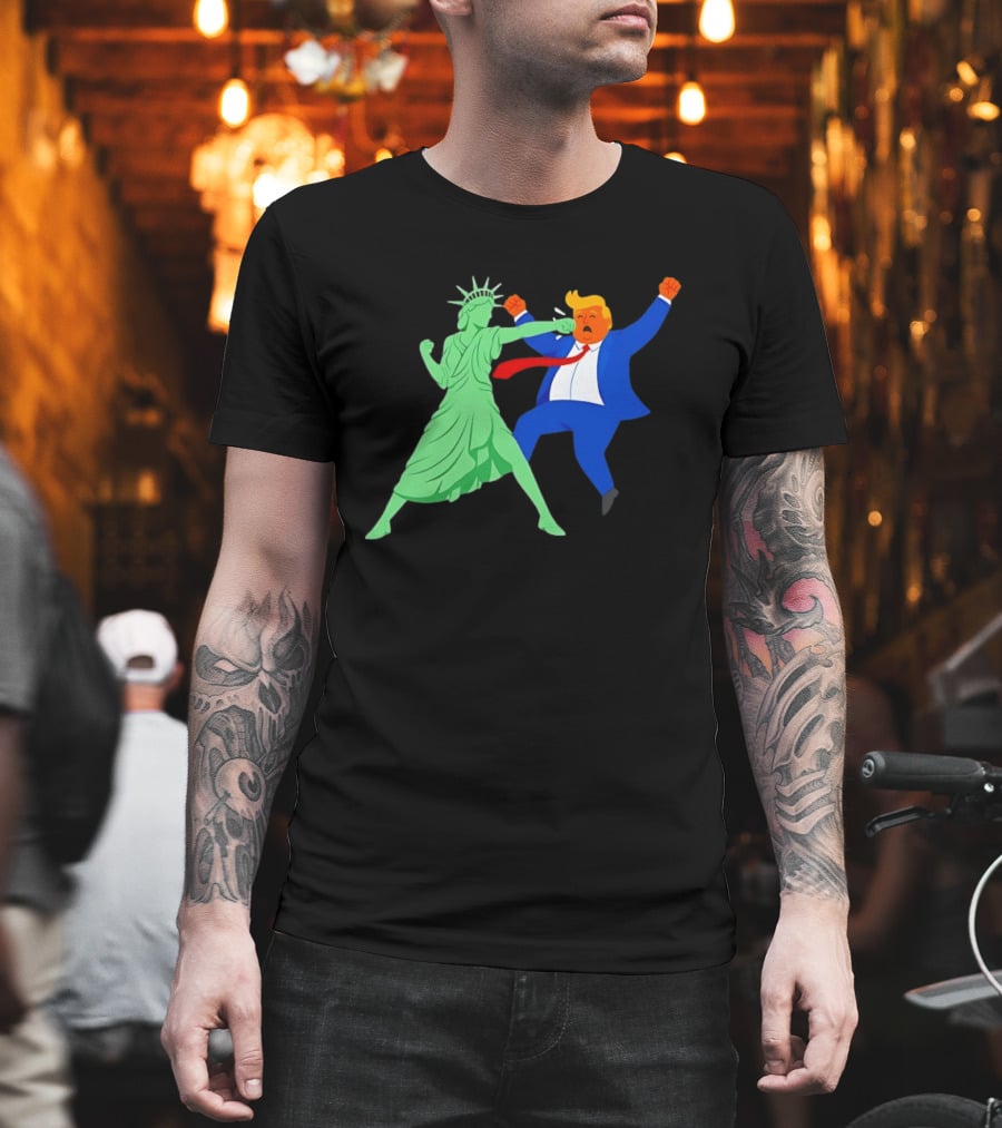 Statue of Liberty Punching Trump Political Satire T-Shirt