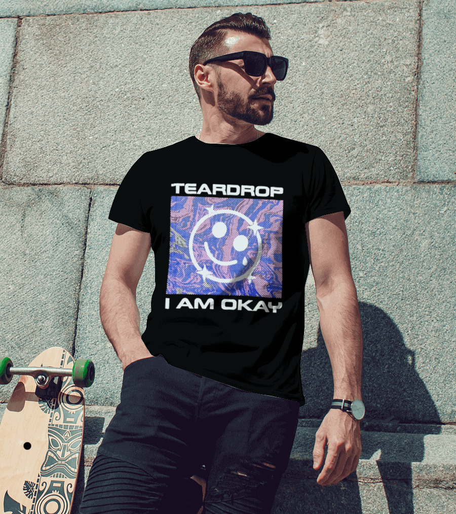 TEARDROP I AM OKAY Smiley Face Camo Pink Blue T-Shirt