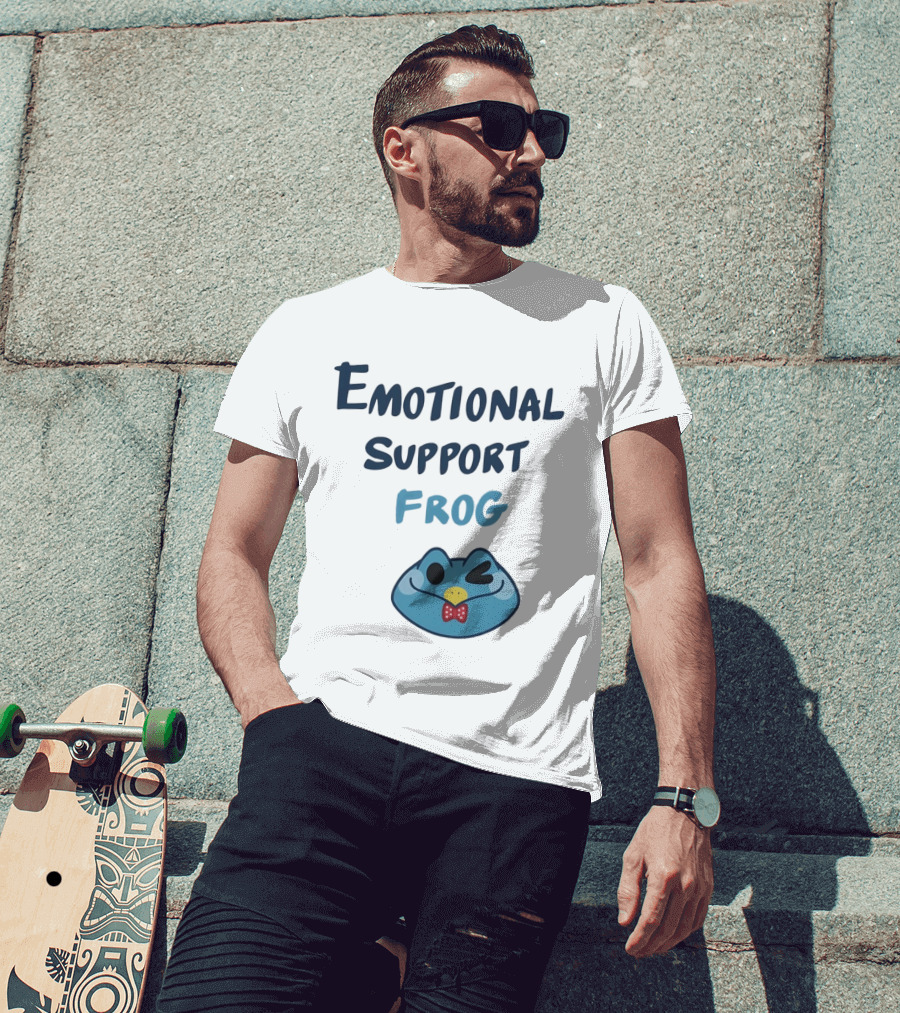 Emotional Support Frog Winking Bow Tie Blue Face T-Shirt
