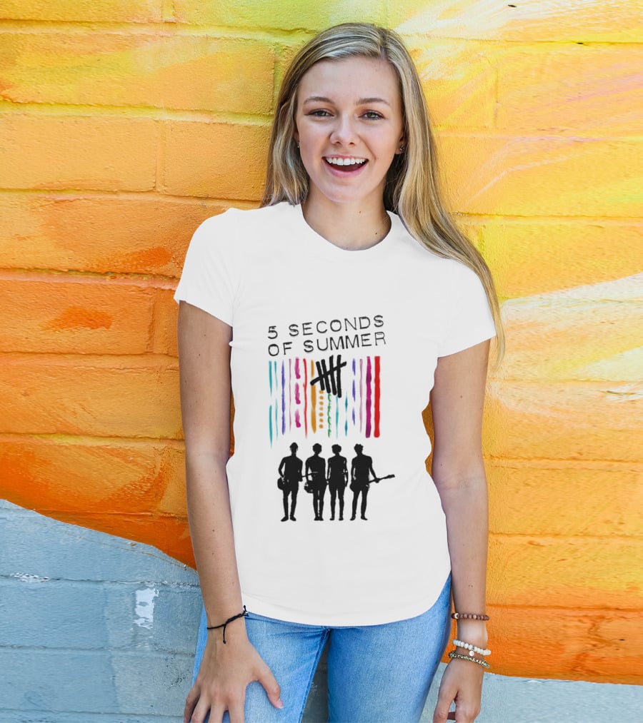 5 Seconds Of Summer Band Silhouette Color Stripes T-Shirt