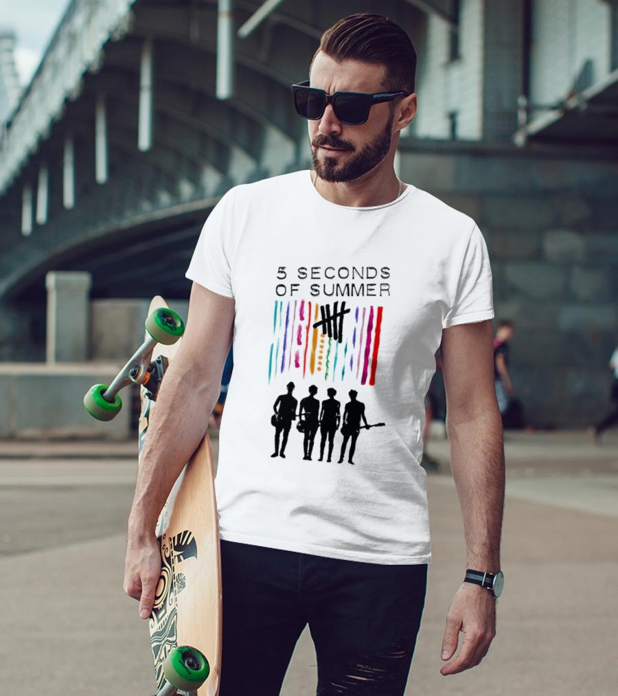 5 Seconds Of Summer Band Silhouette Color Stripes T-Shirt