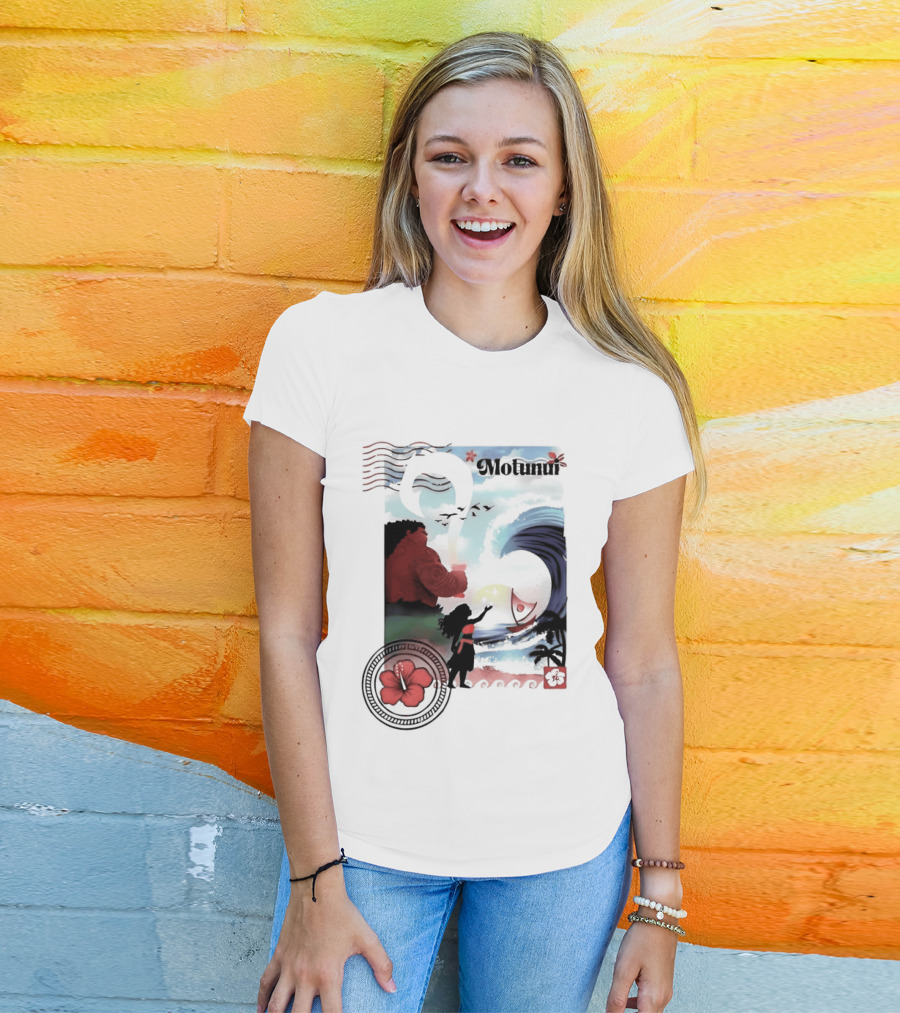 Motunui Postage Stamp Ocean Wave Hibiscus Blossom T-Shirt