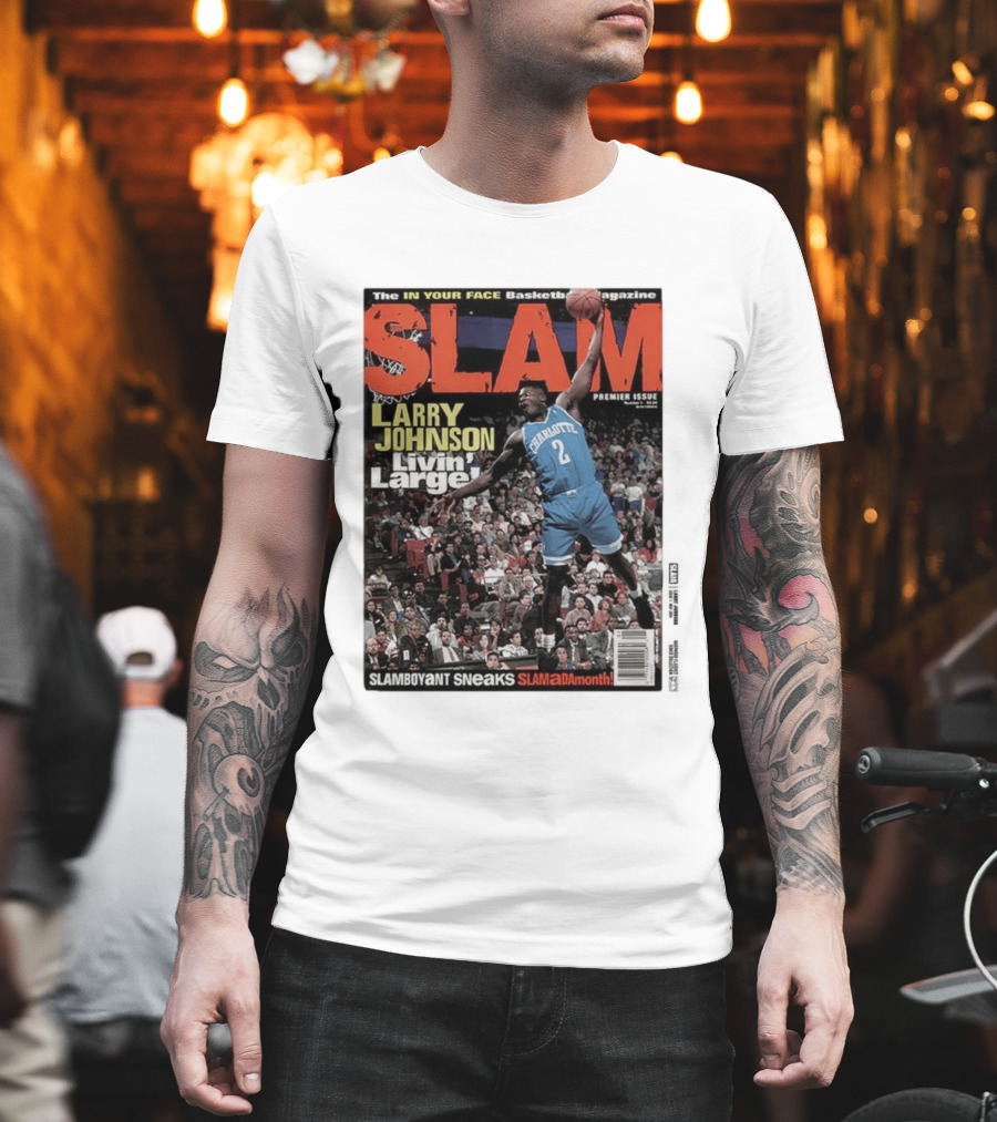 Basketball Magazine Slam Larry Johnson Premier Issue Livin Large Charlotte T-Shirt