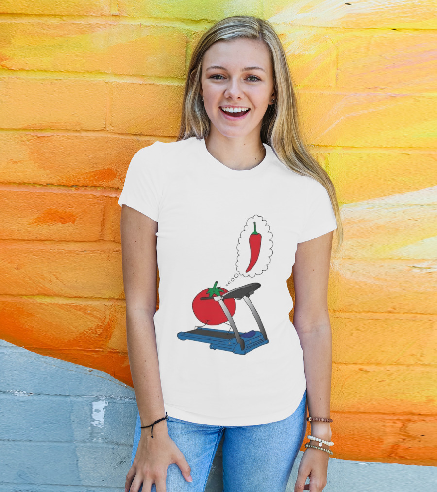 Tomato Dreaming Of Chili On Treadmill Funny Food Meme T-Shirt