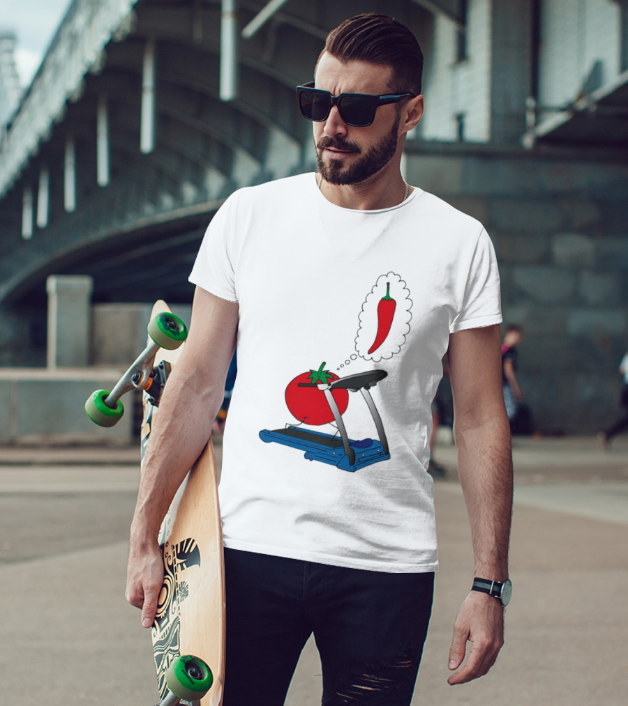 Tomato Dreaming Of Chili On Treadmill Funny Food Meme T-Shirt