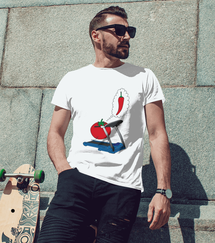 Tomato Dreaming Of Chili On Treadmill Funny Food Meme T-Shirt